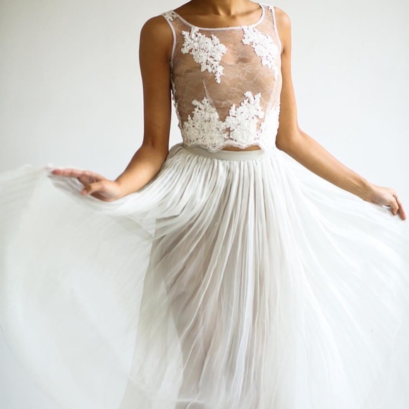 NWT Leanne Marshall Two Piece Lace Top Wedding Dress - Picture 3 of 6